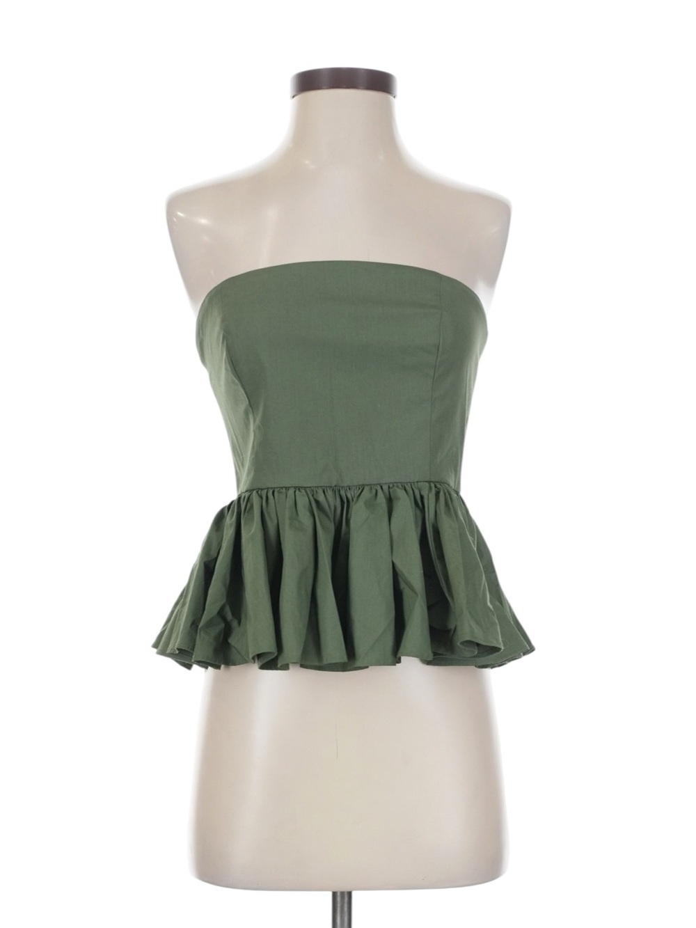 J. Crew Strapless Peplum Top in Stretch Cotton Poplin blend Size 4 Green NWT